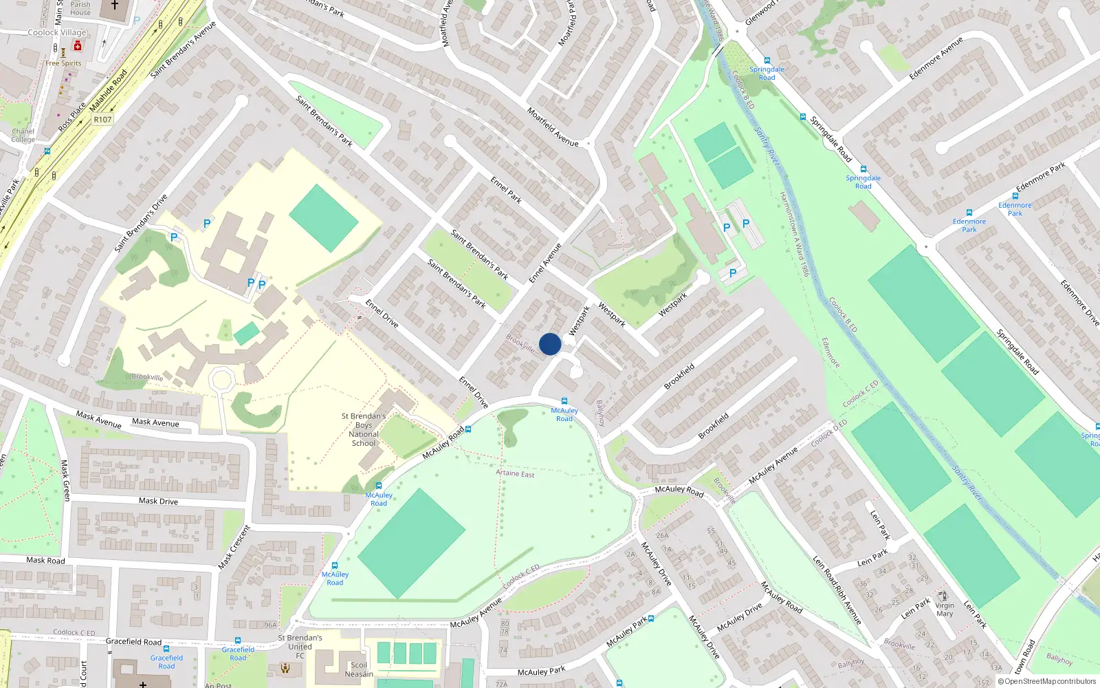 Overhead map showing the location of 39 McAuley Road, Dublin 5