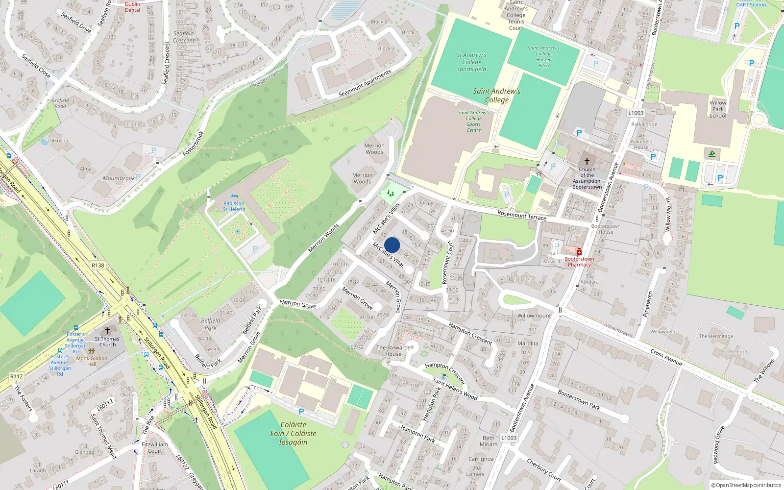 Overhead map showing the location of 39 Mccabe Villas, Boterstown, Blackrock