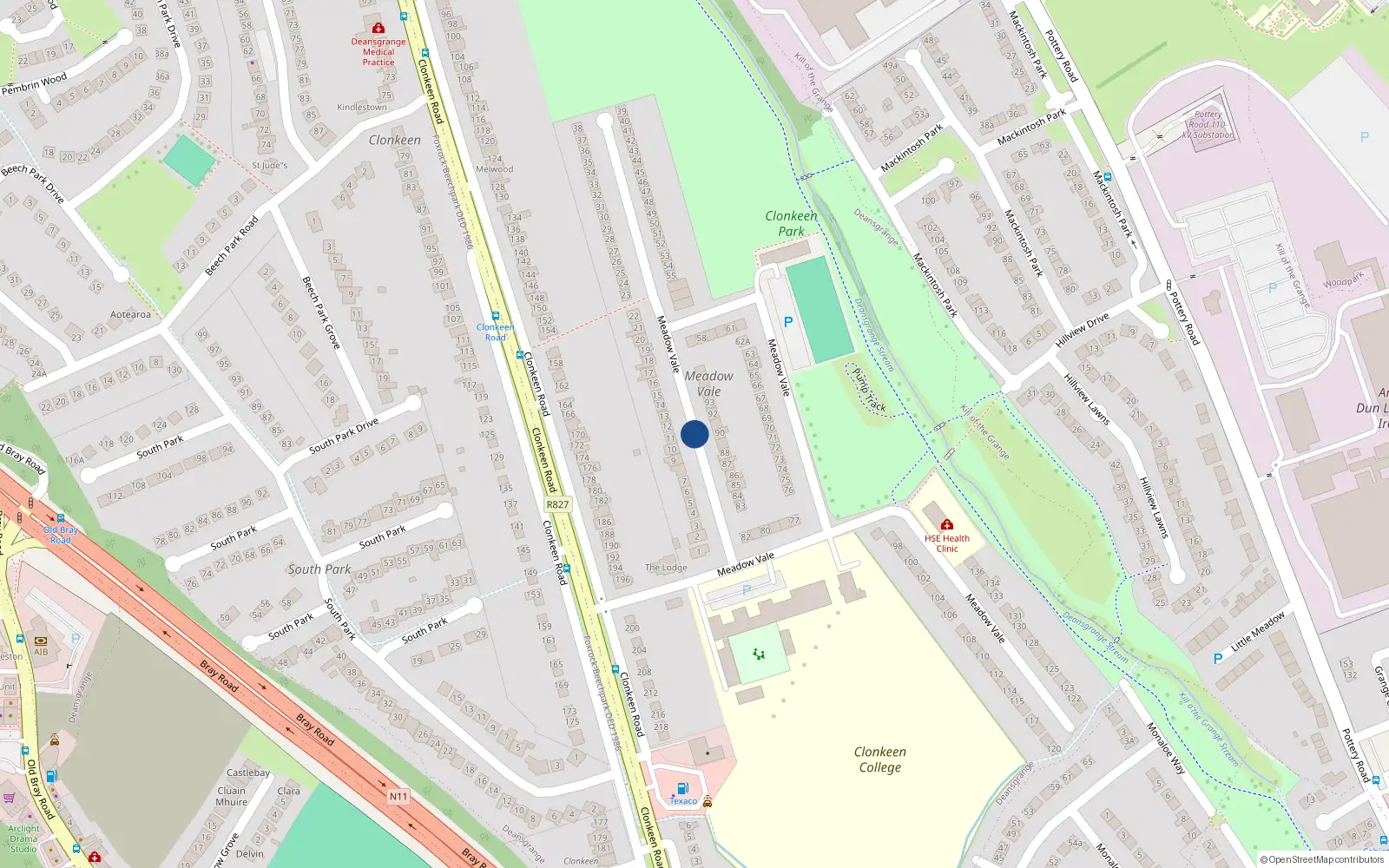 Overhead map showing the location of 39 Meadow Vale, Blackrock