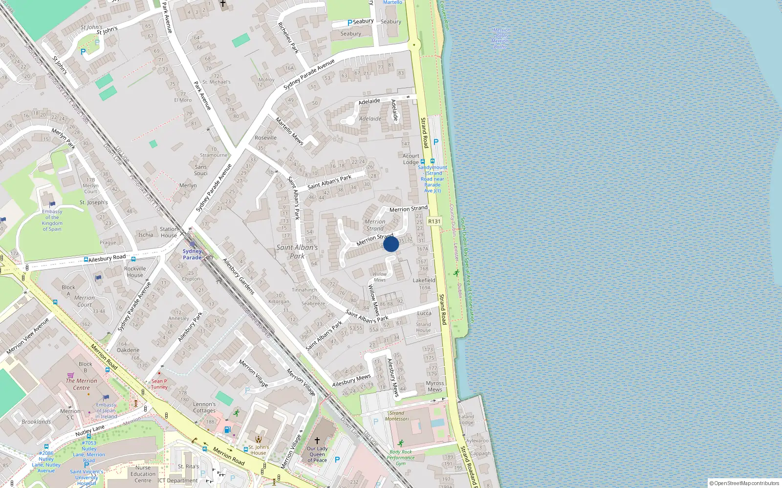 Overhead map showing the location of 39 Merrion Strand, Dublin 4