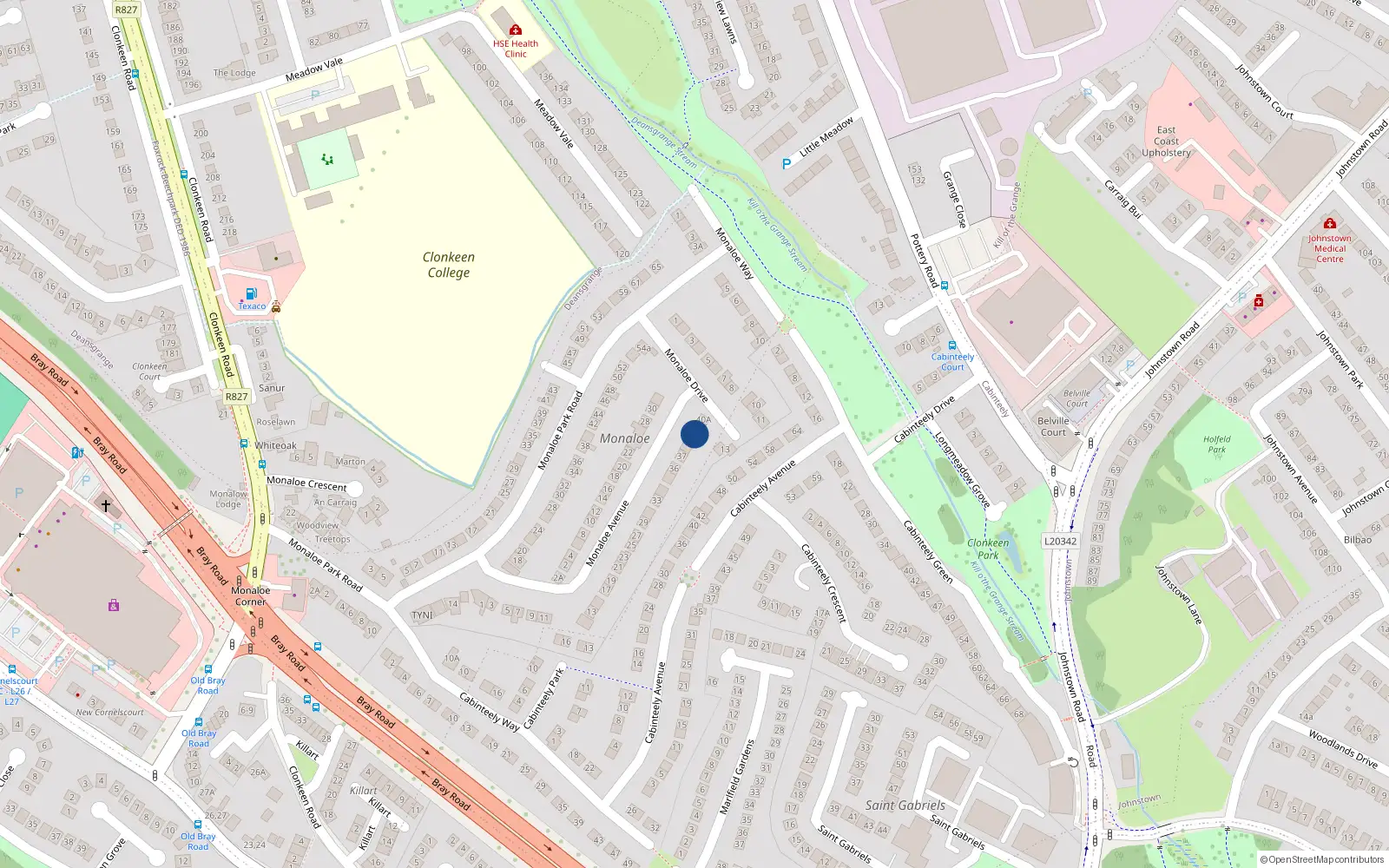 Overhead map showing the location of 39 Monaloe Avenue, Blackrock, Dublin