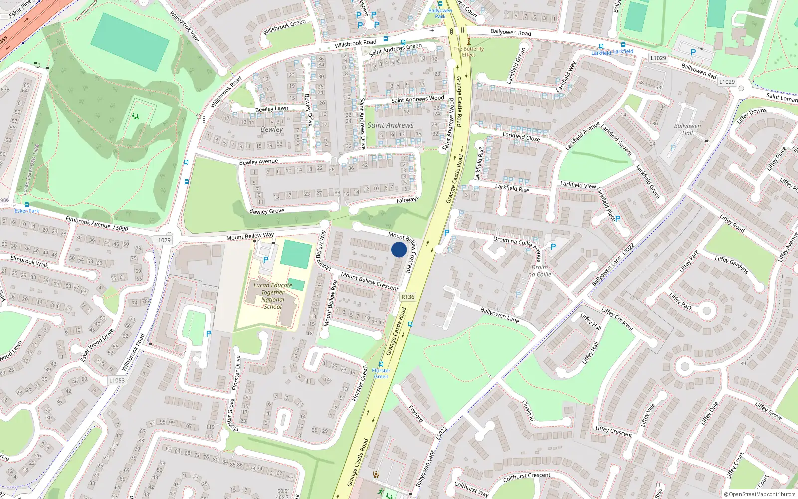 Overhead map showing the location of 39 Mount Bellew Crescent, Willsbrook Road, Lucan