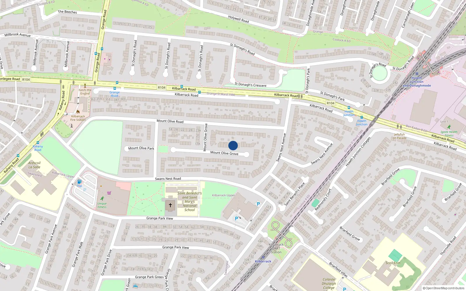 Overhead map showing the location of 39 Mount Olive Grove, Dublin 5