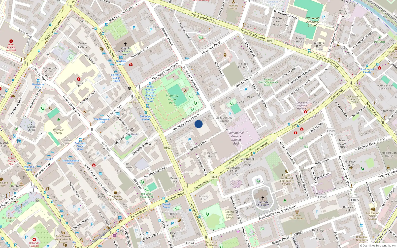 Overhead map showing the location of 39 Mountjoy Square, Apt 4, Dublin 1