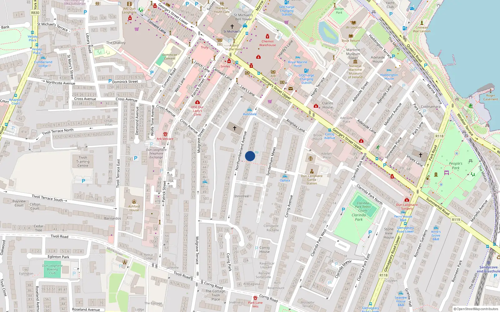Overhead map showing the location of 39 Northumberland Avenue, Dublin