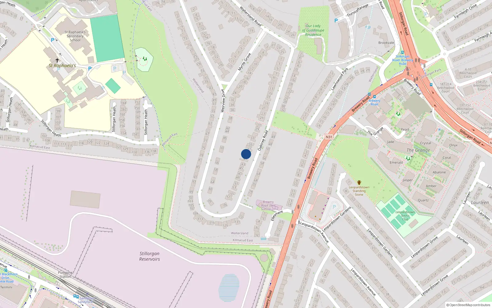 Overhead map showing the location of 39 Oaktree Road, Dublin