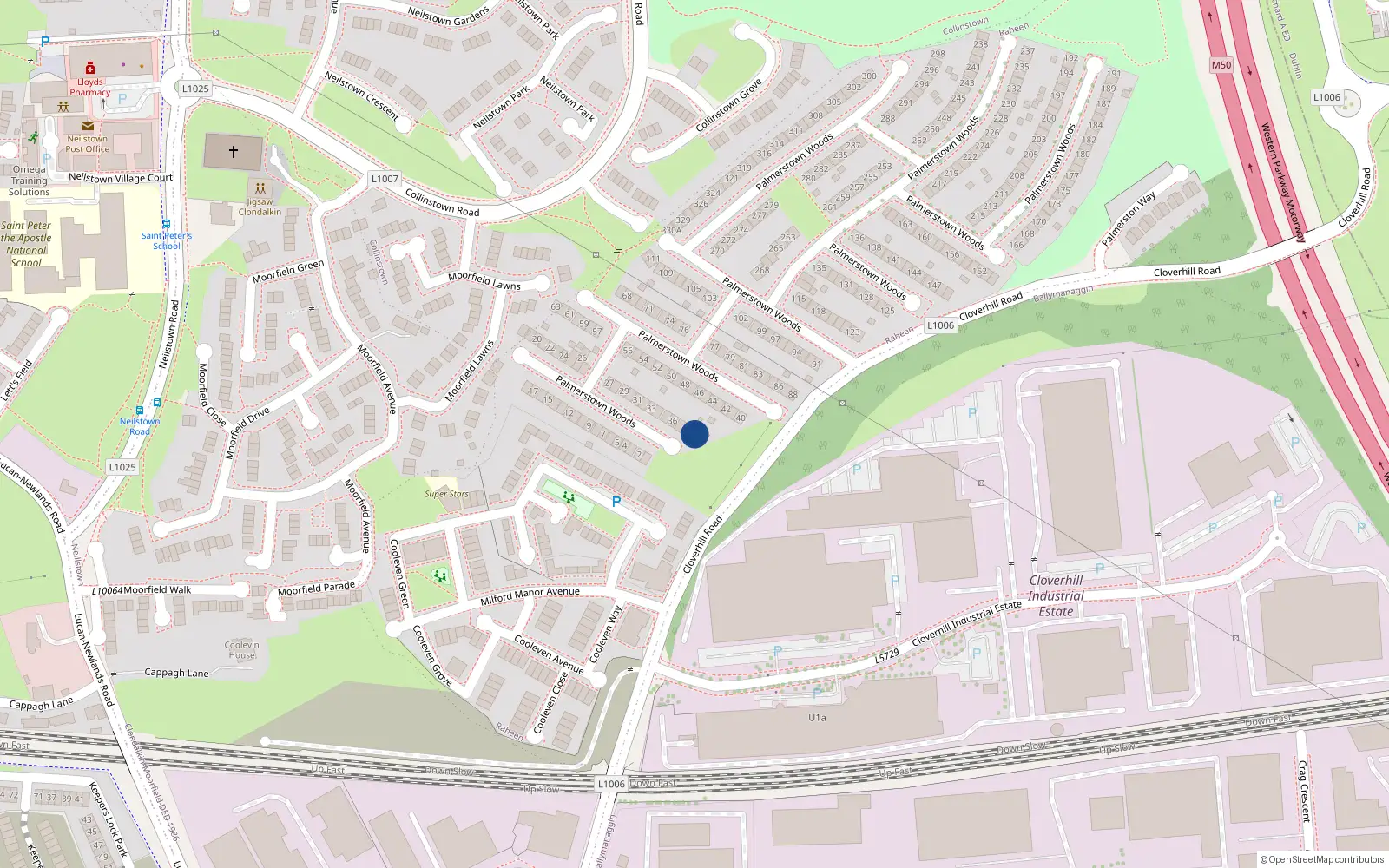 Overhead map showing the location of 39 Palmerstown Woods, Dublin 22