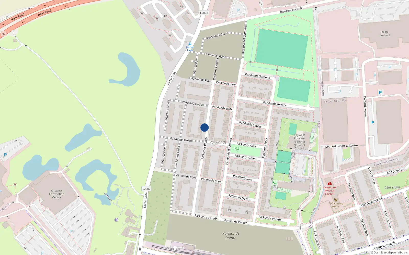 Overhead map showing the location of 39 Parklands Wood, Citywest