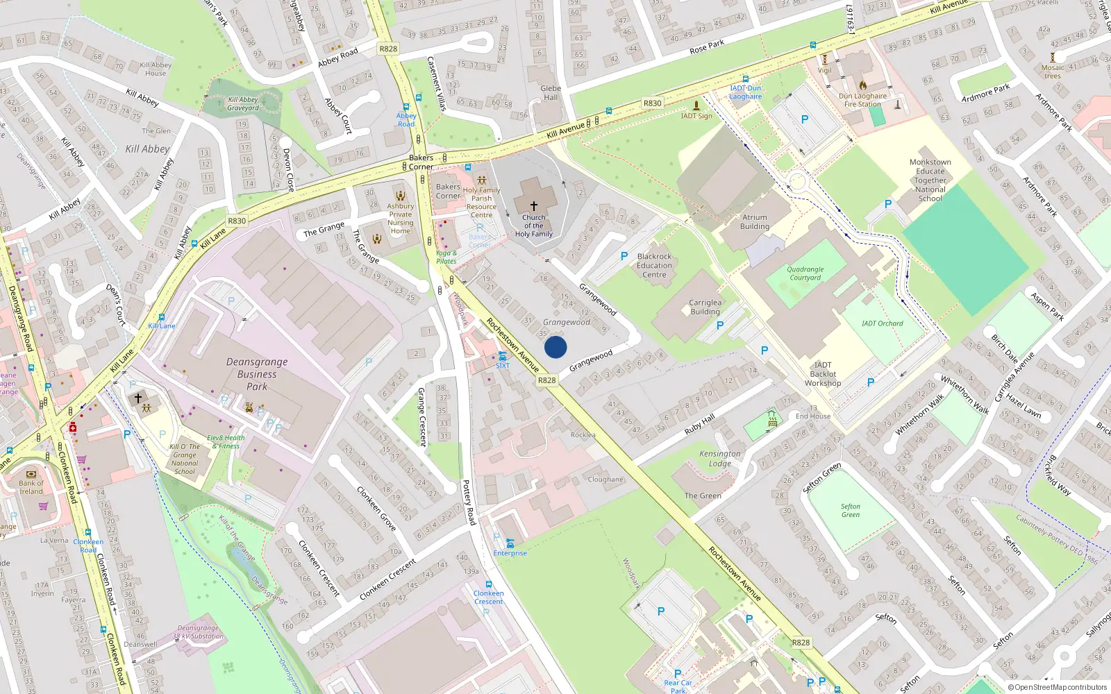 Overhead map showing the location of 39 Rochestown Avenue, Kill of the Grange, Dun Laoghaire