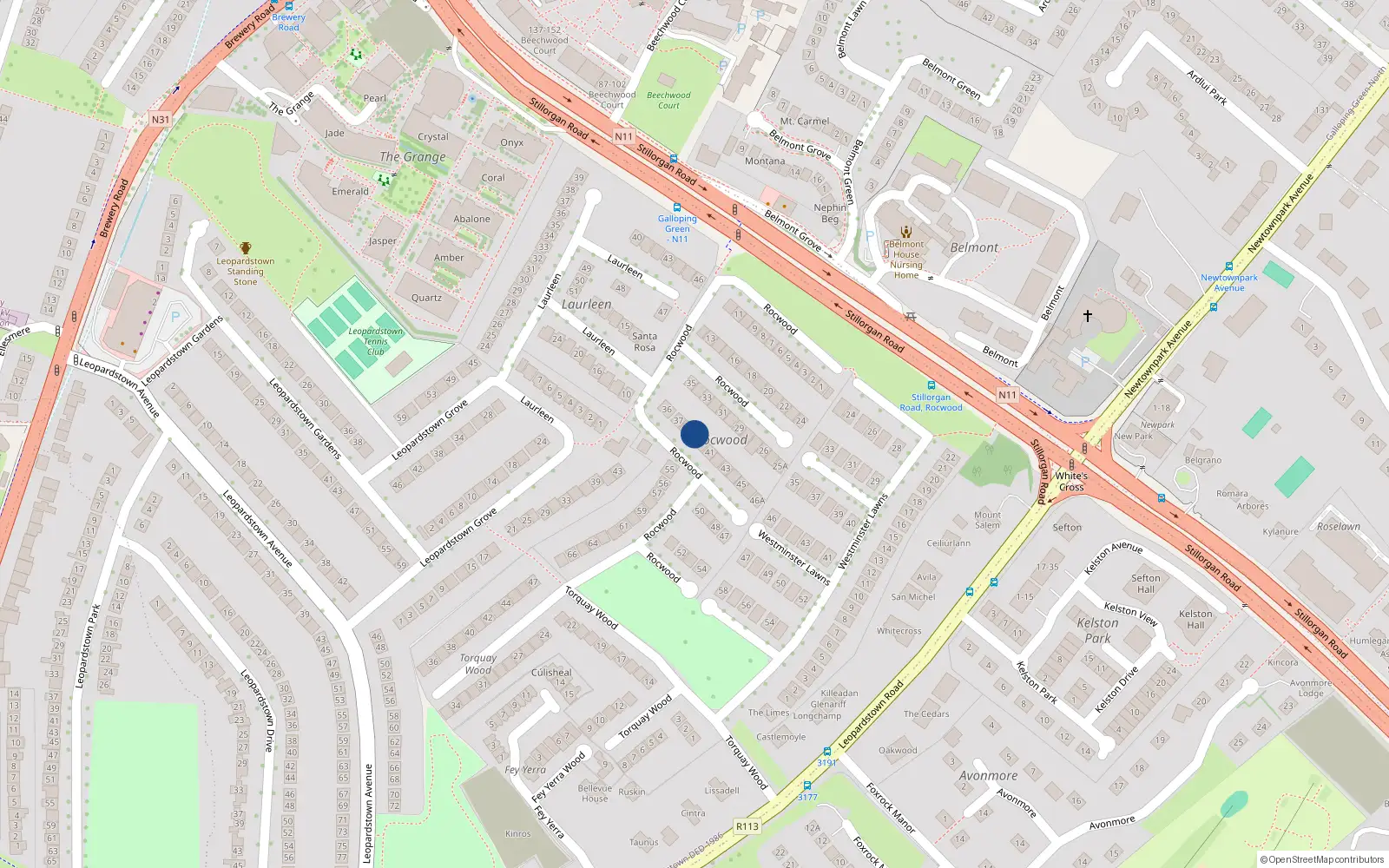 Overhead map showing the location of 39 Rocwood, Blackrock