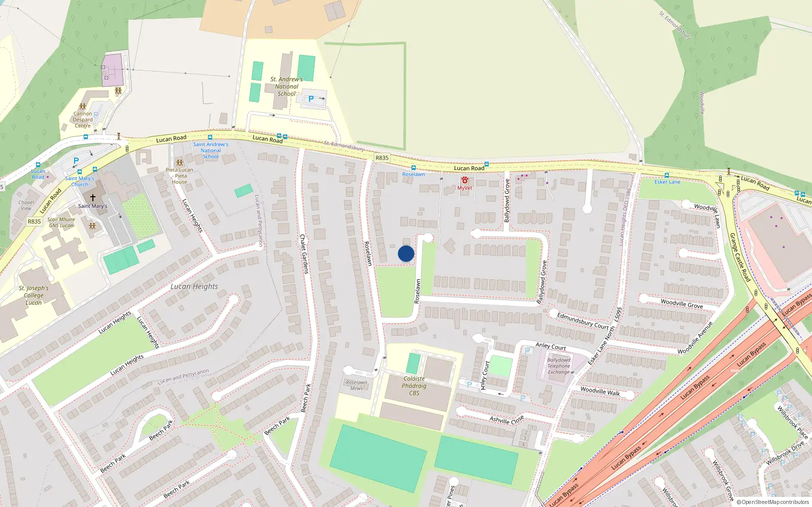Overhead map showing the location of 39 Roselawn, Lucan