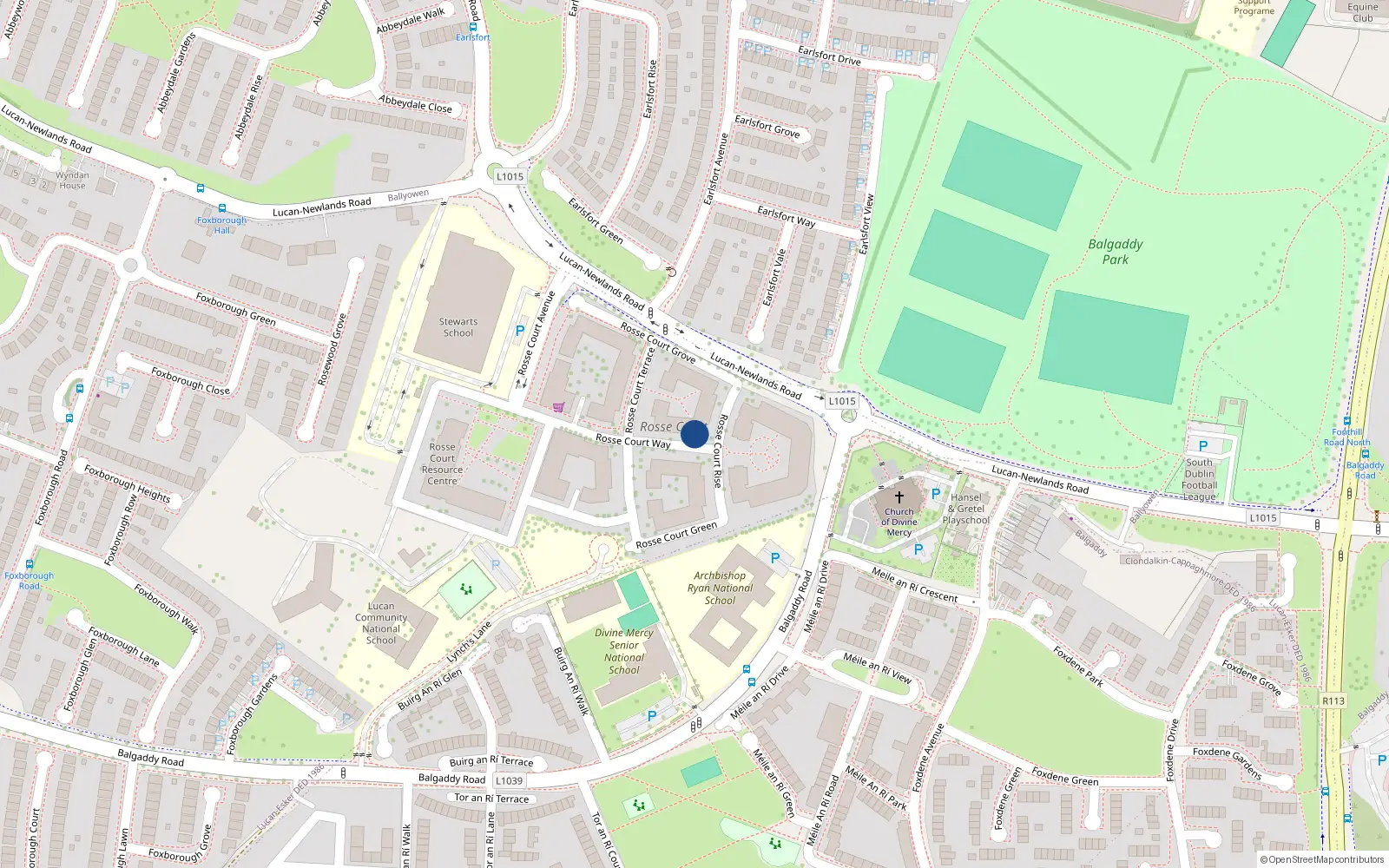 Overhead map showing the location of 39 Rosse Court Way, Lucan