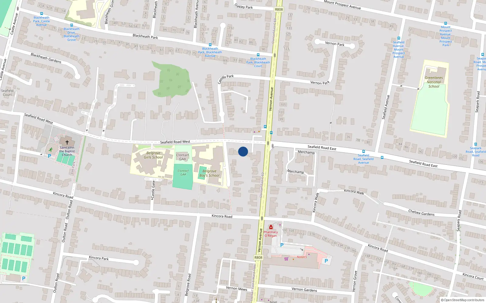 Overhead map showing the location of 39 Seafield Road West, Dublin 3