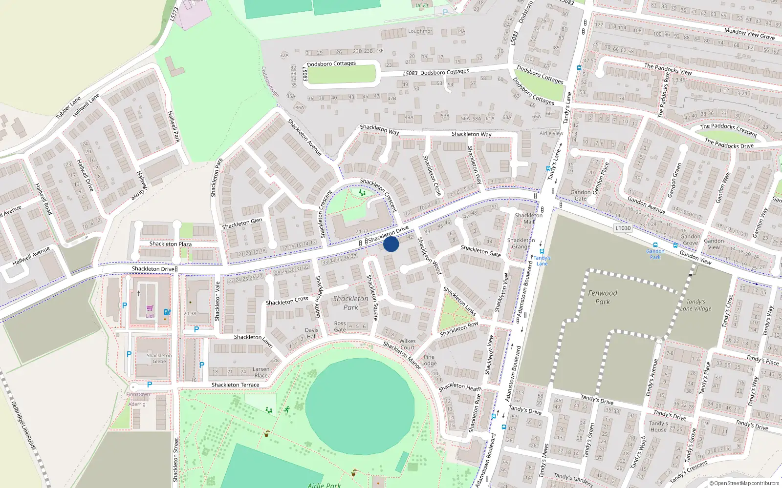Overhead map showing the location of 39 Shackleton Drive, Finnstown