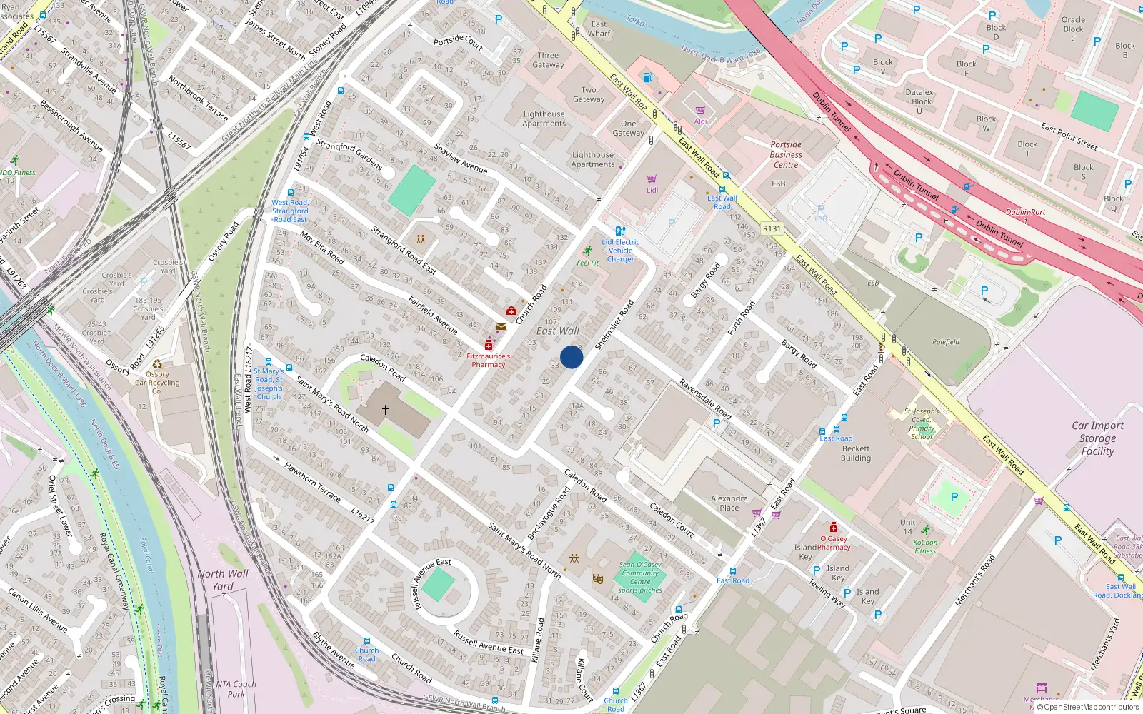 Overhead map showing the location of 39 Shelmalier Road, East Wall, Dublin 3