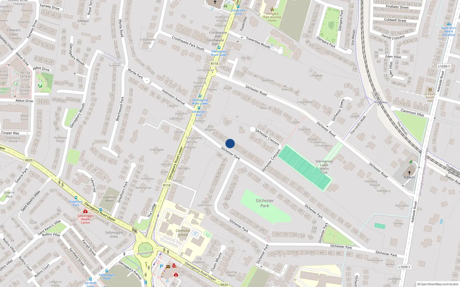 Overhead map showing the location of 39 Silchester Park, Dublin