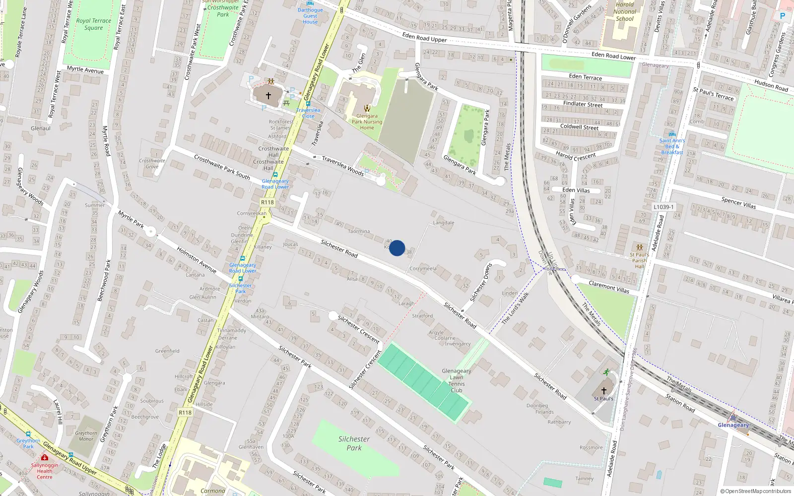Overhead map showing the location of 39 Silchester Road, Glenageary, Co Dublin