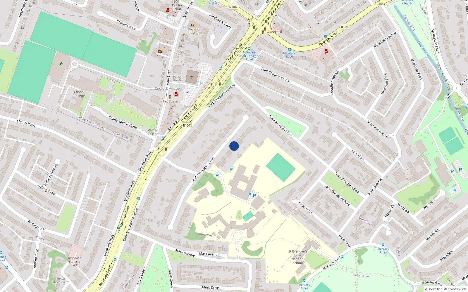 Overhead map showing the location of 39 Saint Brendan's Drive, Dublin 5