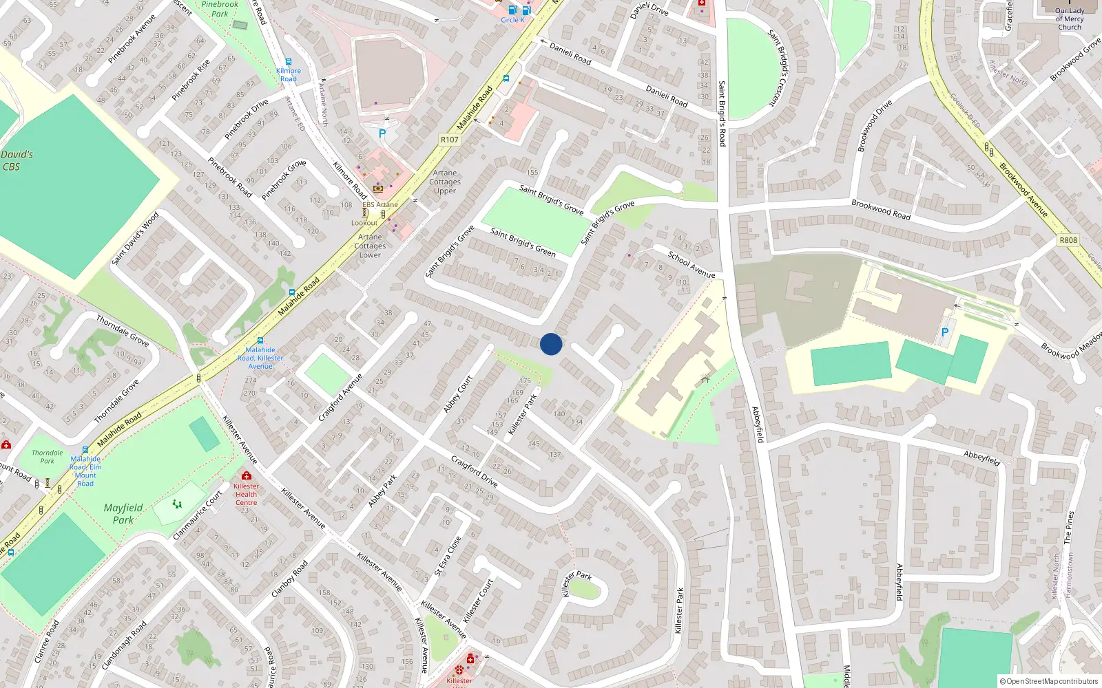 Overhead map showing the location of 39 Saint Brigid's Grove, Dublin 5