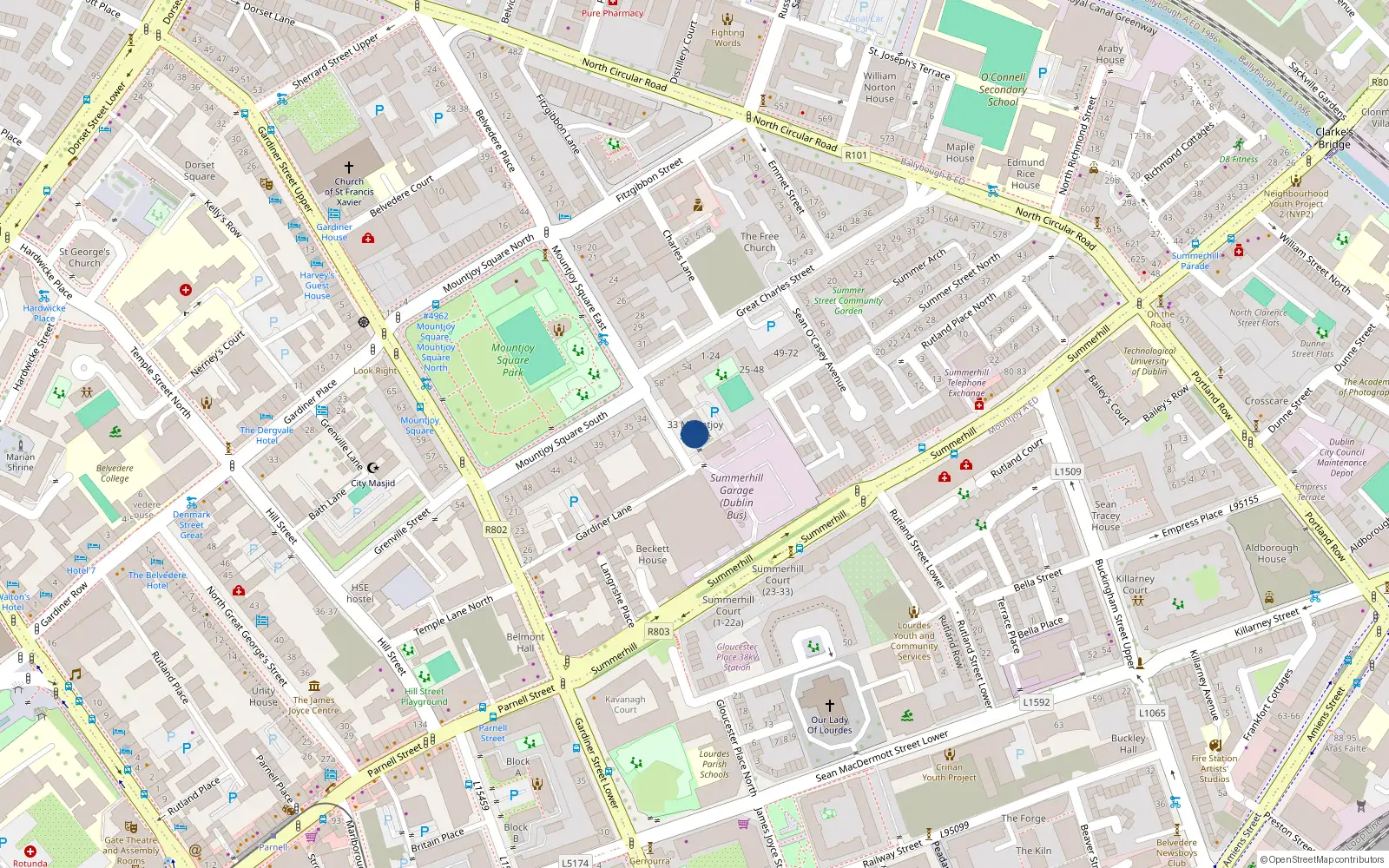 Overhead map showing the location of 39 Stapleton House, 33 Mountjoy Square, Dublin 1