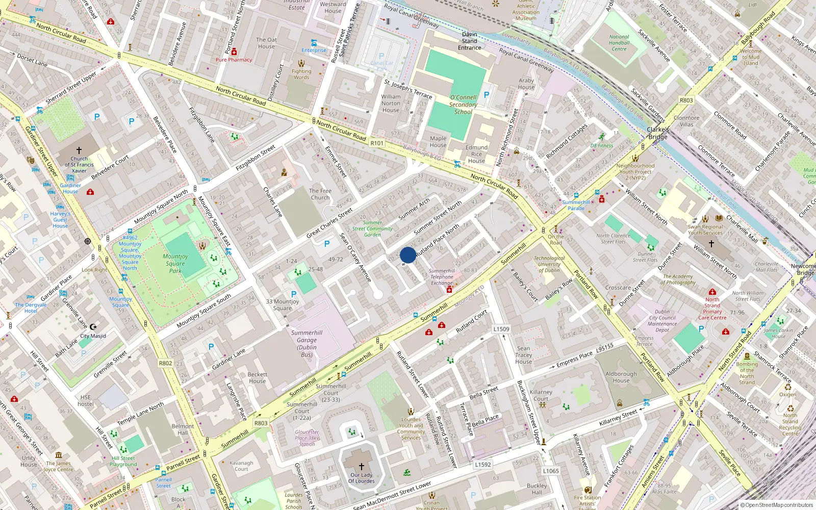 Overhead map showing the location of 39 Summer Street North, Dublin 1
