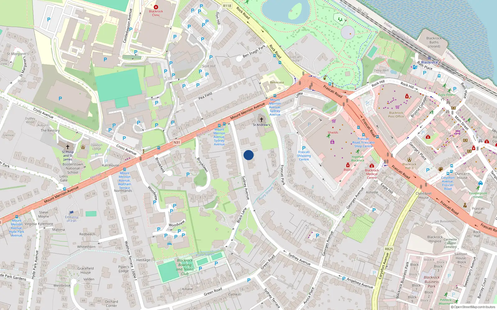 Overhead map showing the location of 39 Sydney Avenue, Blackrock