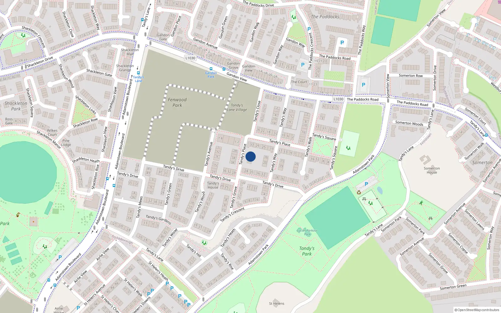 Overhead map showing the location of 39 Tandy's Place, Lucan