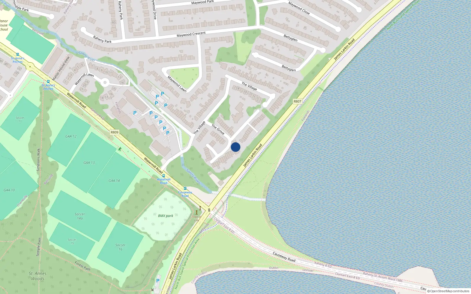 Overhead map showing the location of 39 The Grove, Raheny Dublin 5