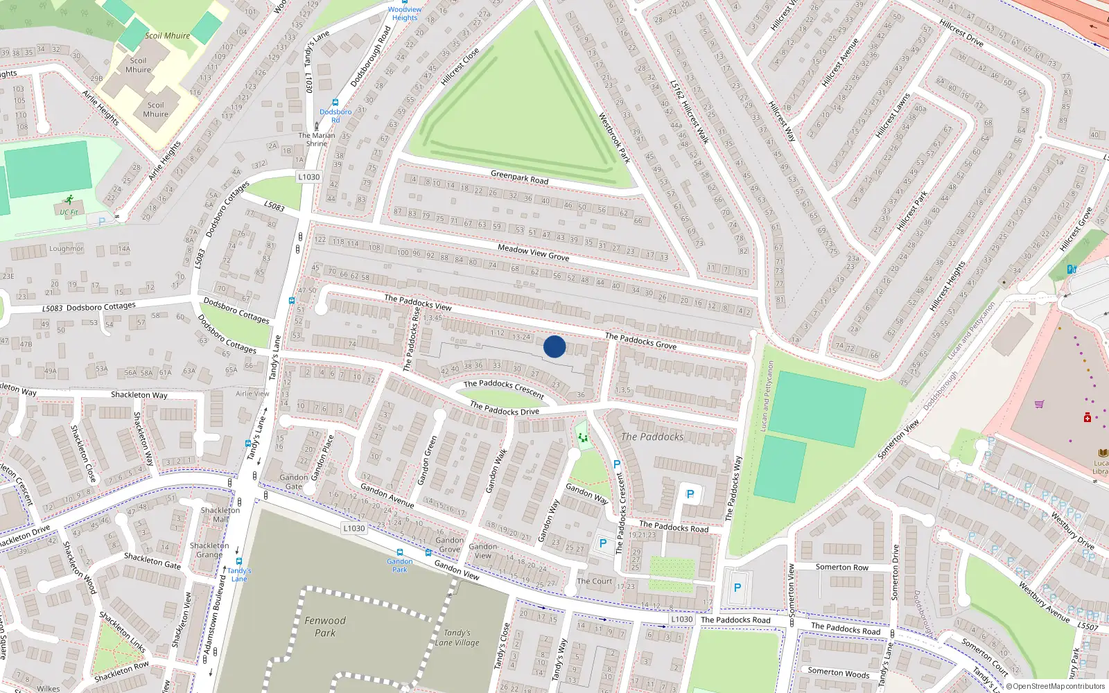 Overhead map showing the location of 39 The Paddocks Grove, Lucan