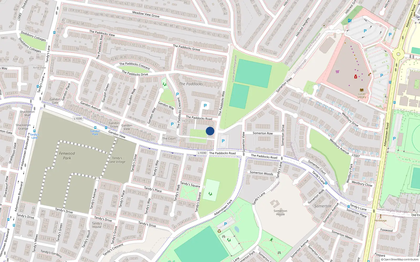 Overhead map showing the location of 39 the Paddocks Square, Adamstown, Dublin