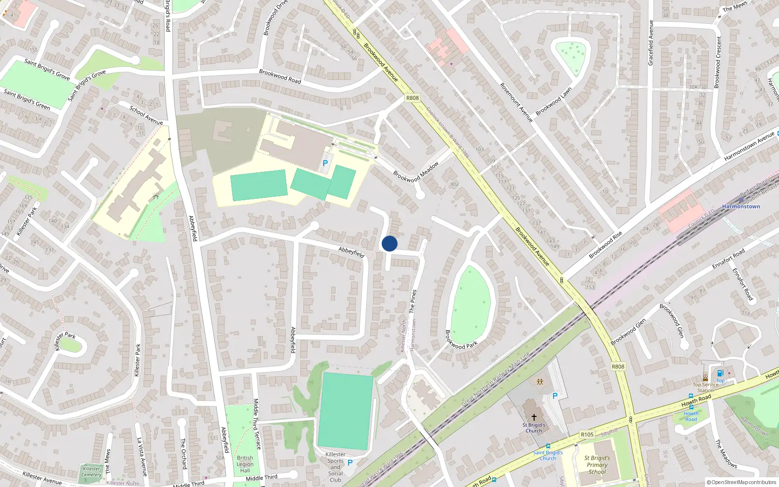Overhead map showing the location of 39 the Pines, Howth Road, Killester