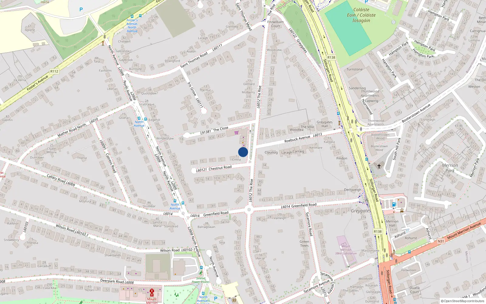 Overhead map showing the location of 39 The Rise, Blackrock