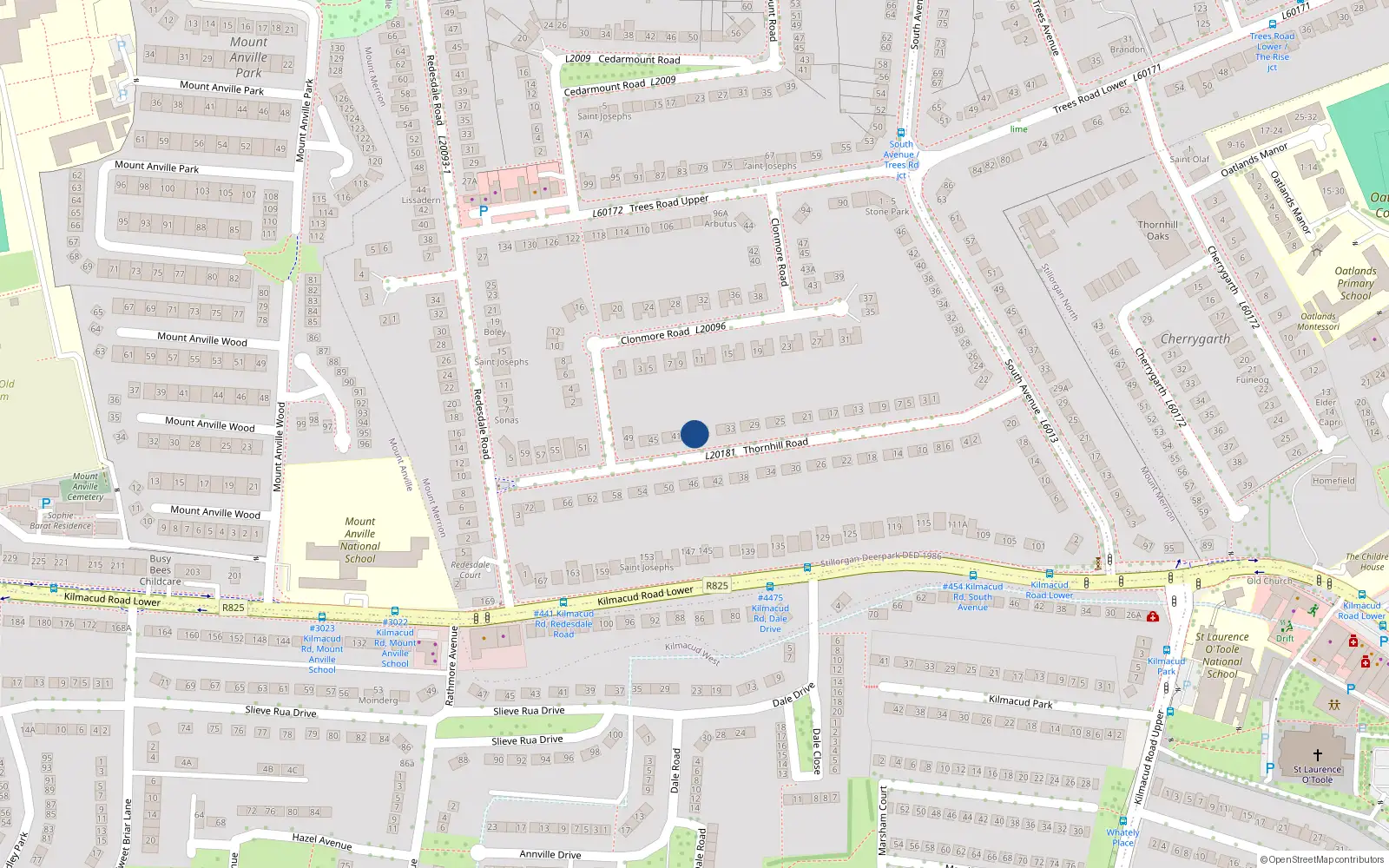 Overhead map showing the location of 39 Thornhill Road, Mount Merrion, Dublin