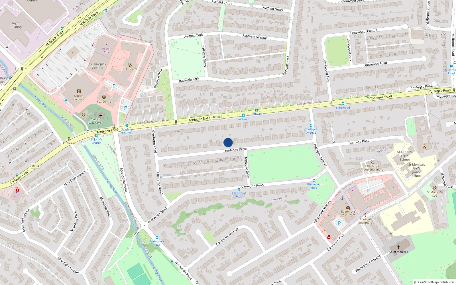 Overhead map showing the location of 39 Tonlegee Drive, Dublin 5