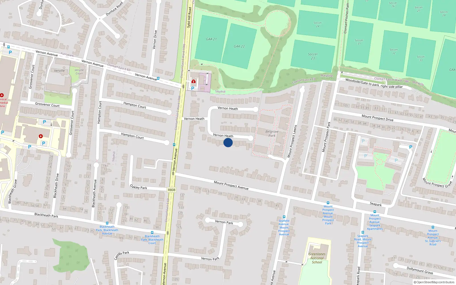 Overhead map showing the location of 39 Vernon Heath, Clontarf, Dublin 3