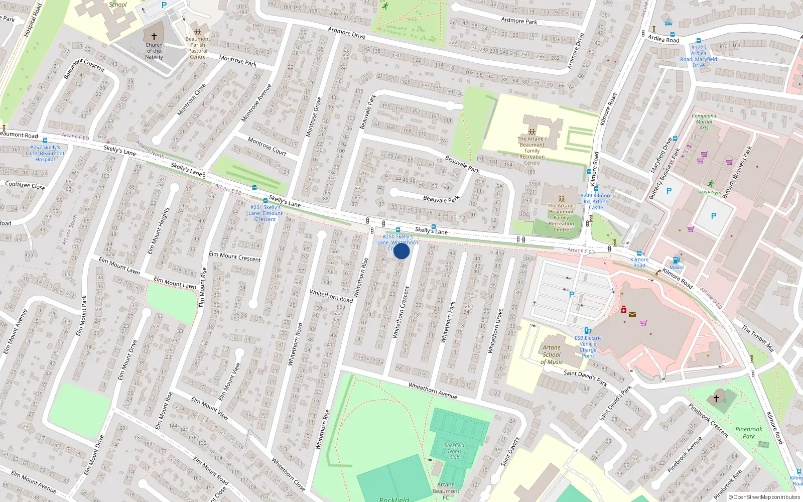 Overhead map showing the location of 39 Whitethorn Crescent, Artane, Dublin 5