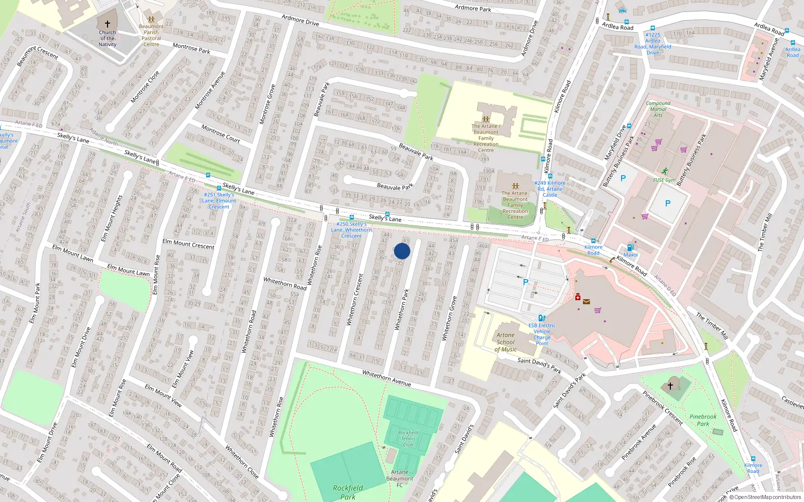 Overhead map showing the location of 39 Whitethorn Park, Dublin 5