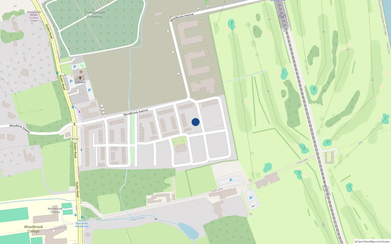 Overhead map showing the location of 39 Woodbrook, Bray