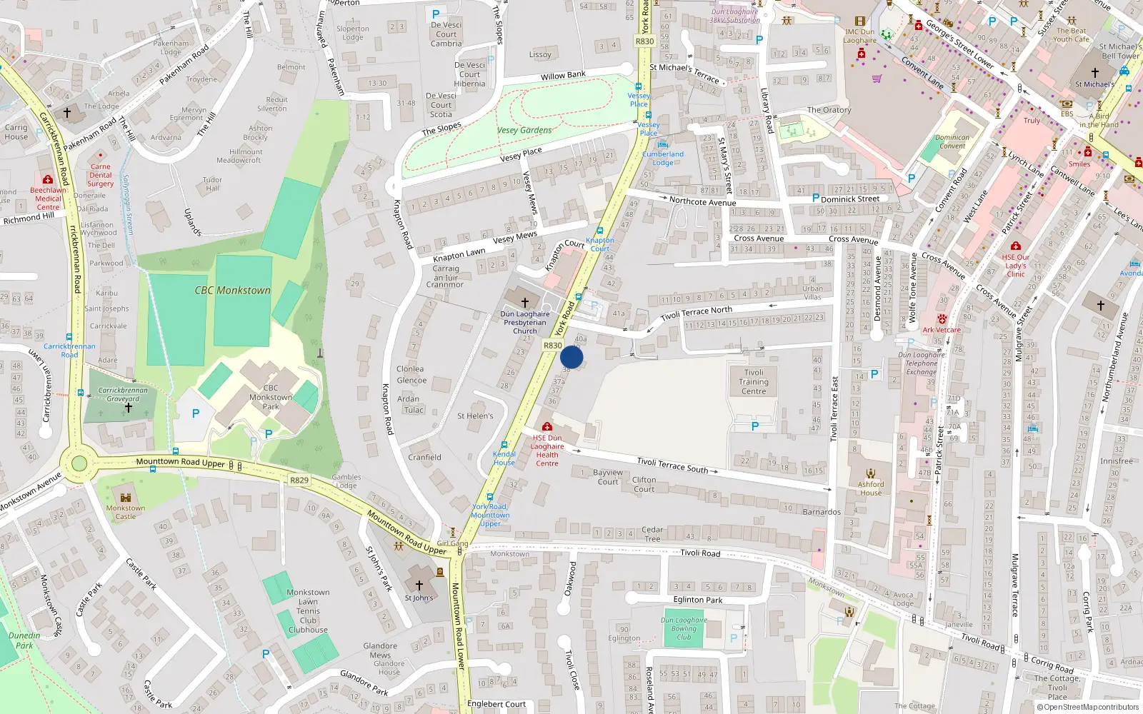 Overhead map showing the location of 39 York Road, Dun Laoghaire, Co Dublin