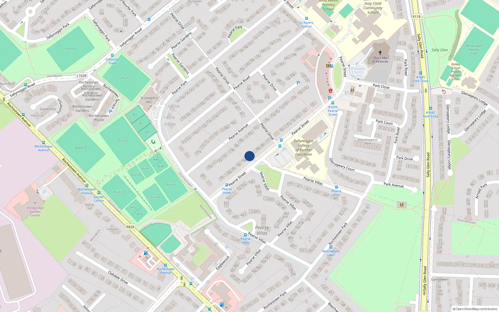 Overhead map showing the location of 392 Pearse St, Sallynoggin, Dublin