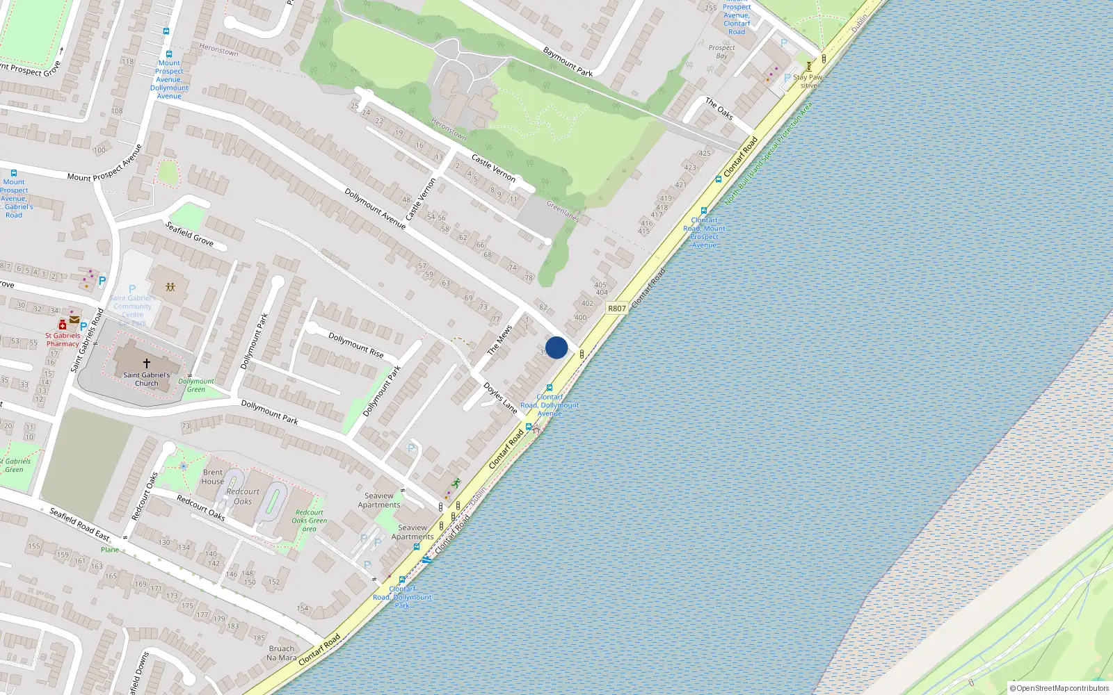 Overhead map showing the location of 396 Clontarf Road, Clontarf, Dublin 3