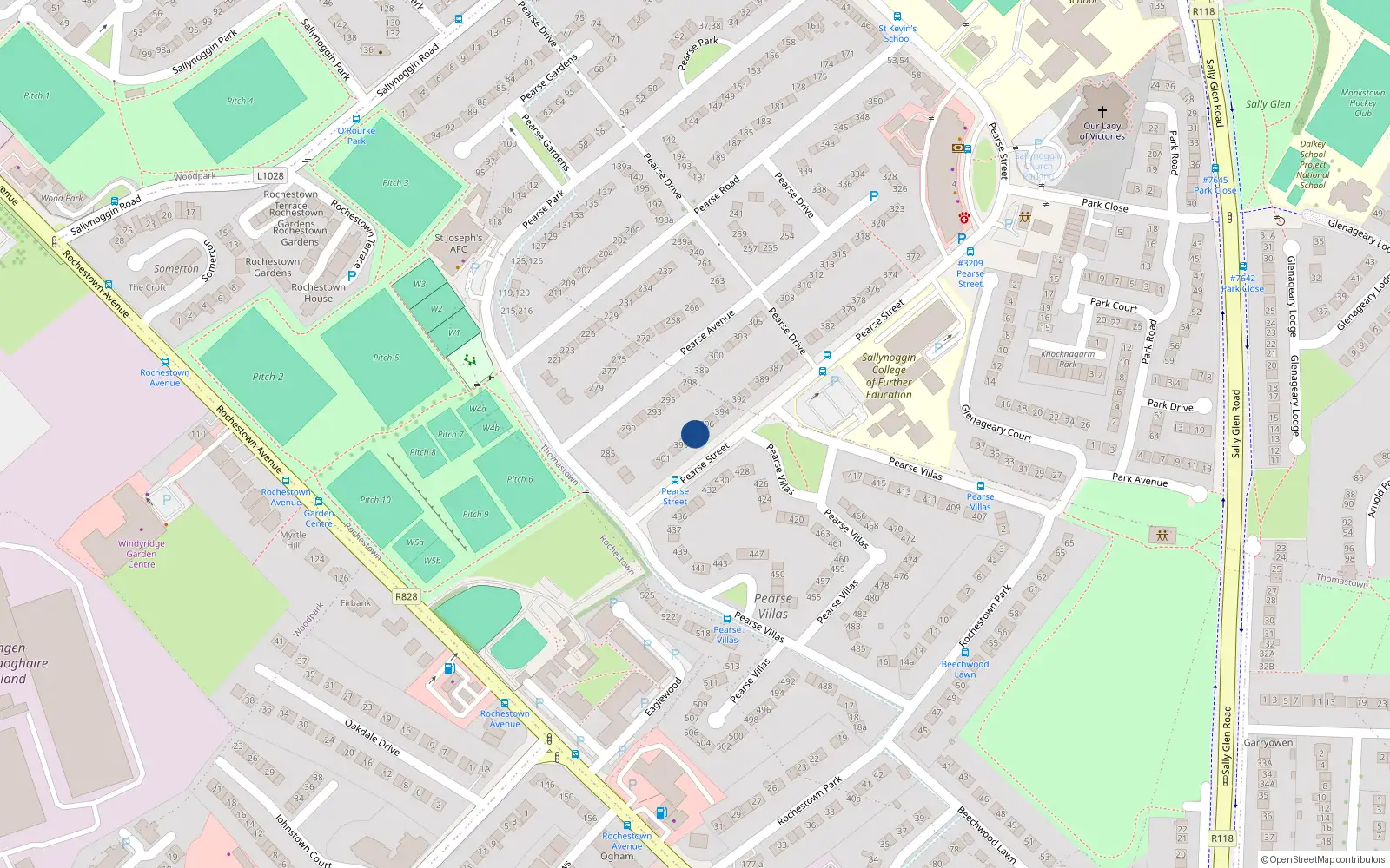 Overhead map showing the location of 397 Pearse Street, Sallynoggin