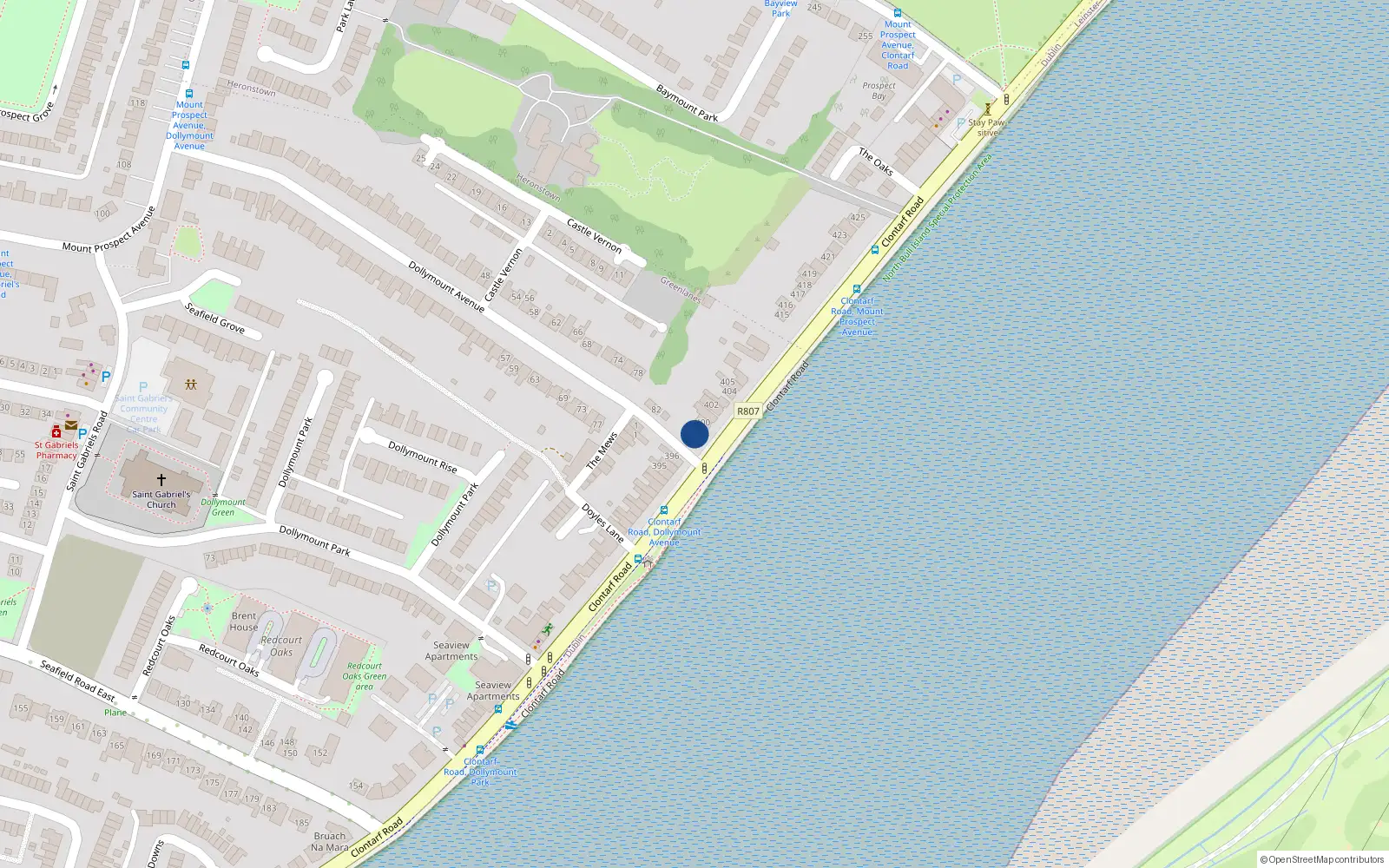 Overhead map showing the location of 399 Clontarf Road, Dublin 3