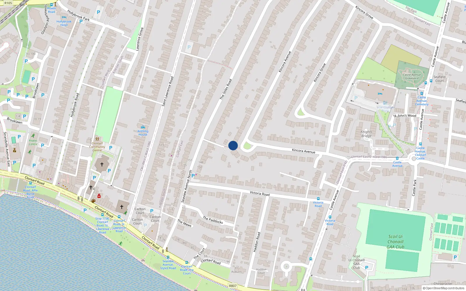 Overhead map showing the location of 39A Kincora Avenue, Clontarf, Dublin 3