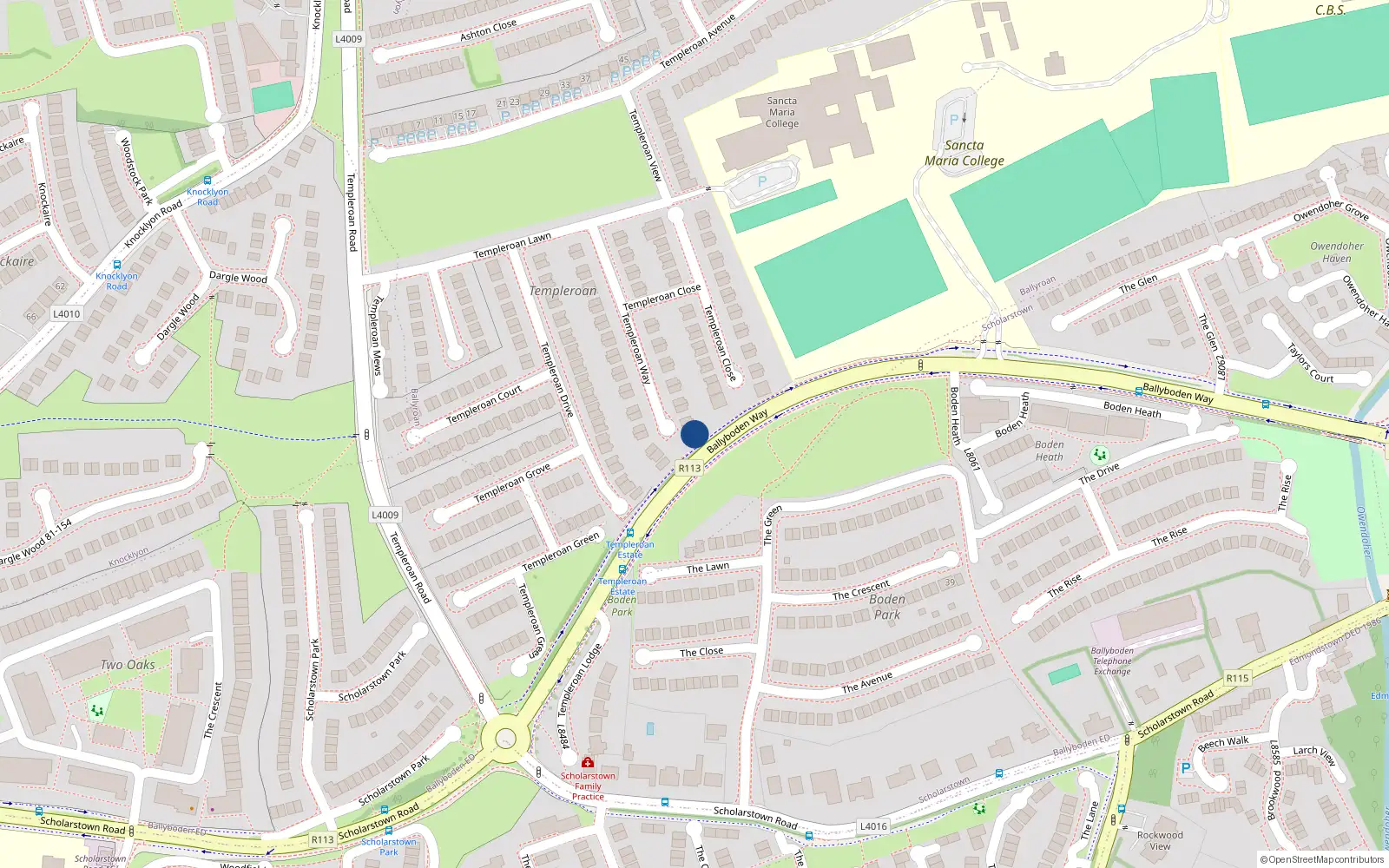 Overhead map showing the location of 39A Templeroan Way, Dublin 16