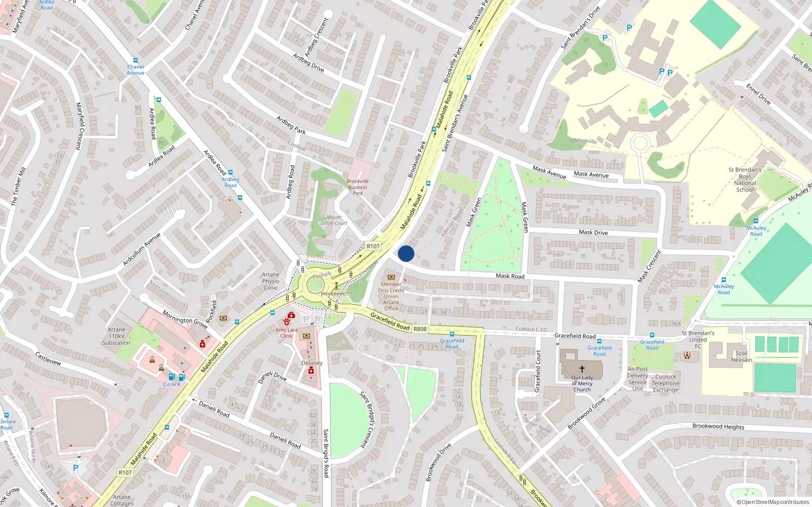Overhead map showing the location of 3A St Brendans Avenue, Belfryee House, Dublin 5