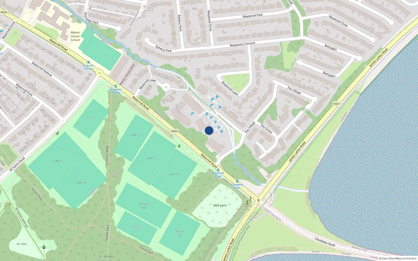Overhead map showing the location of 3A the Glen, Watermill Road, Raheny Dublin 5