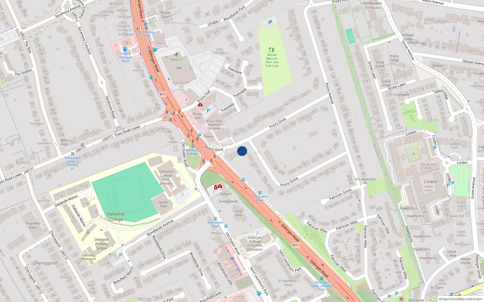 Overhead map showing the location of 3B Priory Drive, Dublin