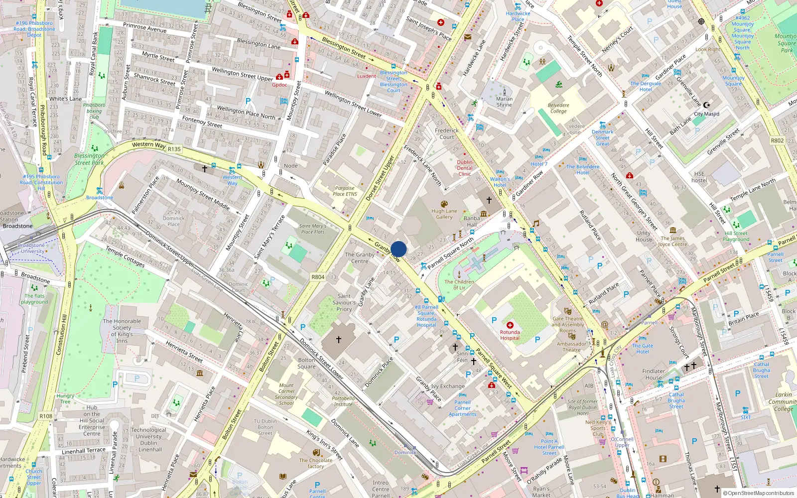 Overhead map showing the location of 3C Parnell Court, 1 Granby Row