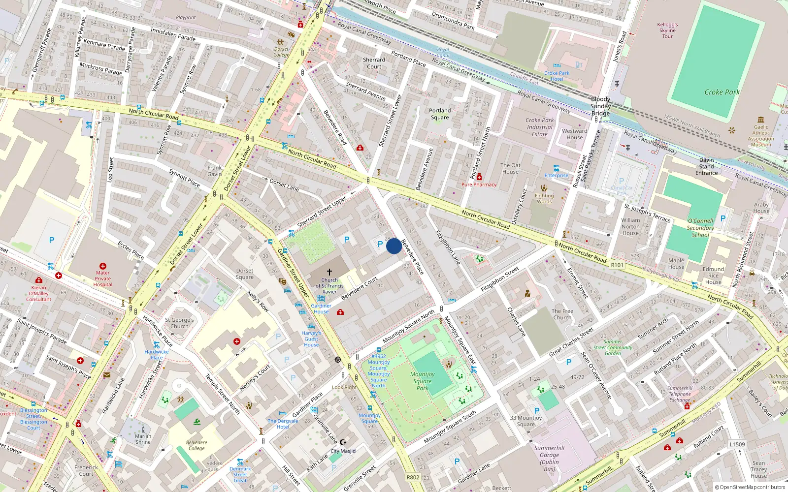 Overhead map showing the location of 3rd Floor, St Monica's Nursing Home, 28 Belvedere Place